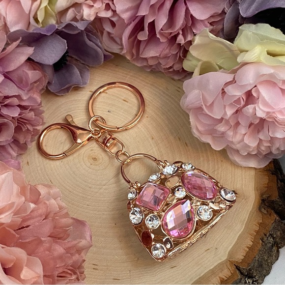 Gorgeous Gold Handbag with Pink Crystals Keychain - Picture 8 of 13